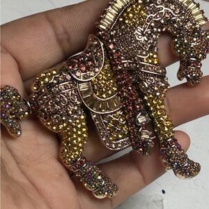 Gold and Brown Bejeweled Horse Brooch